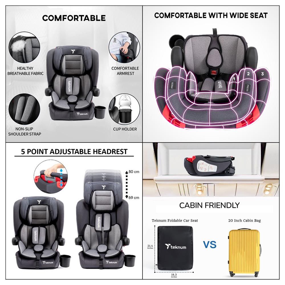 Teknum - Pack & Go Foldable Car Seat With Diaper Bag - Grey