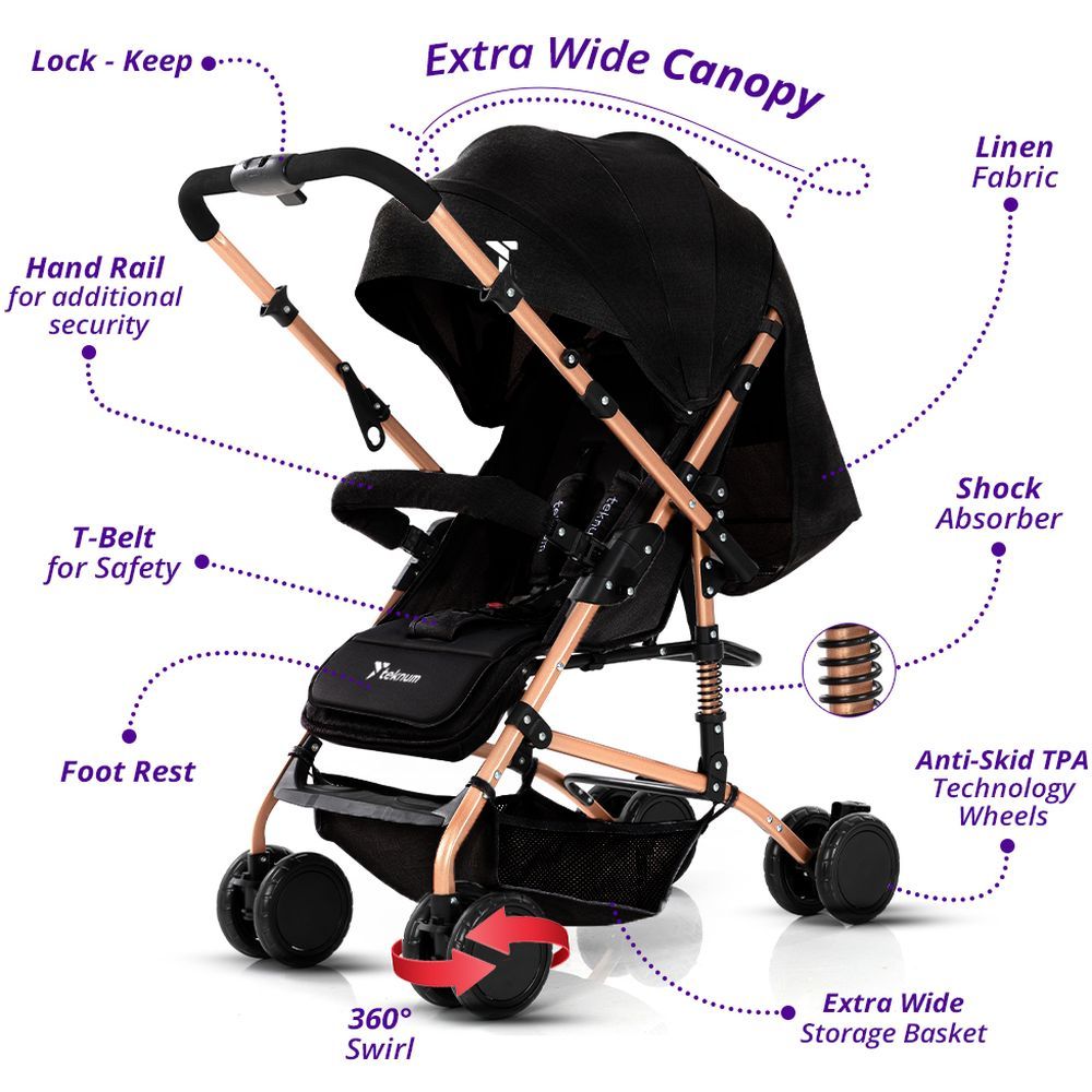 Teknum - Reversible Trip Stroller w/ Ace Diaper Bag - Black