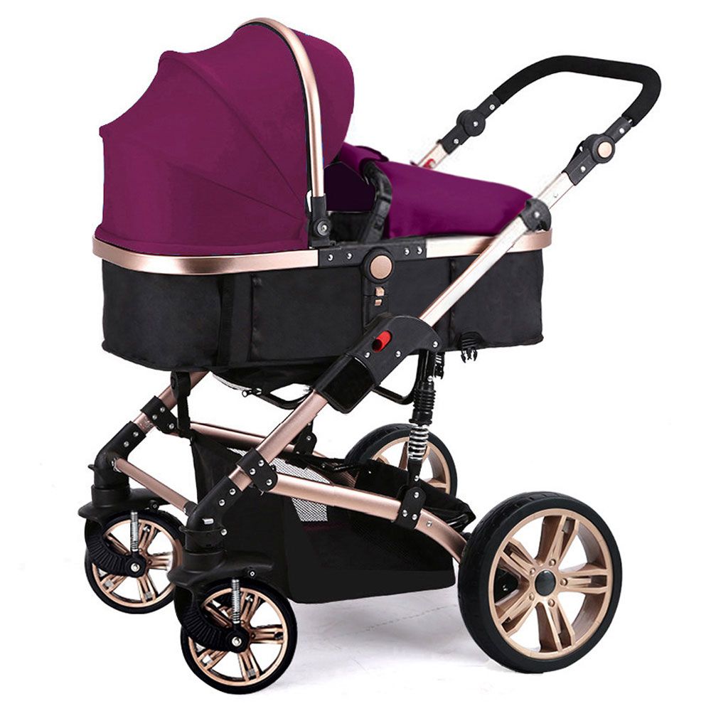 Teknum - 3-in-1 Pram Stroller, Diaper Bag & Hooks Wine - Black