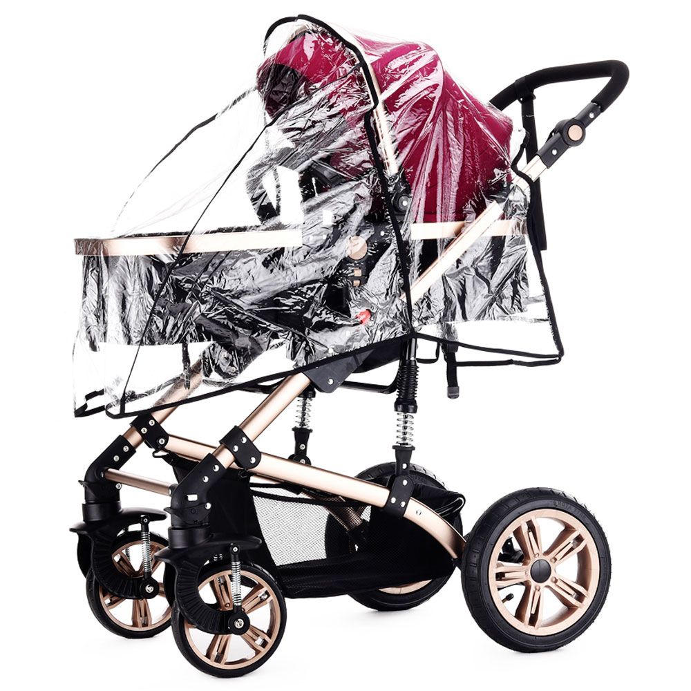 Teknum - 3-in-1 Pram Stroller, Diaper Bag & Hooks Wine - Black