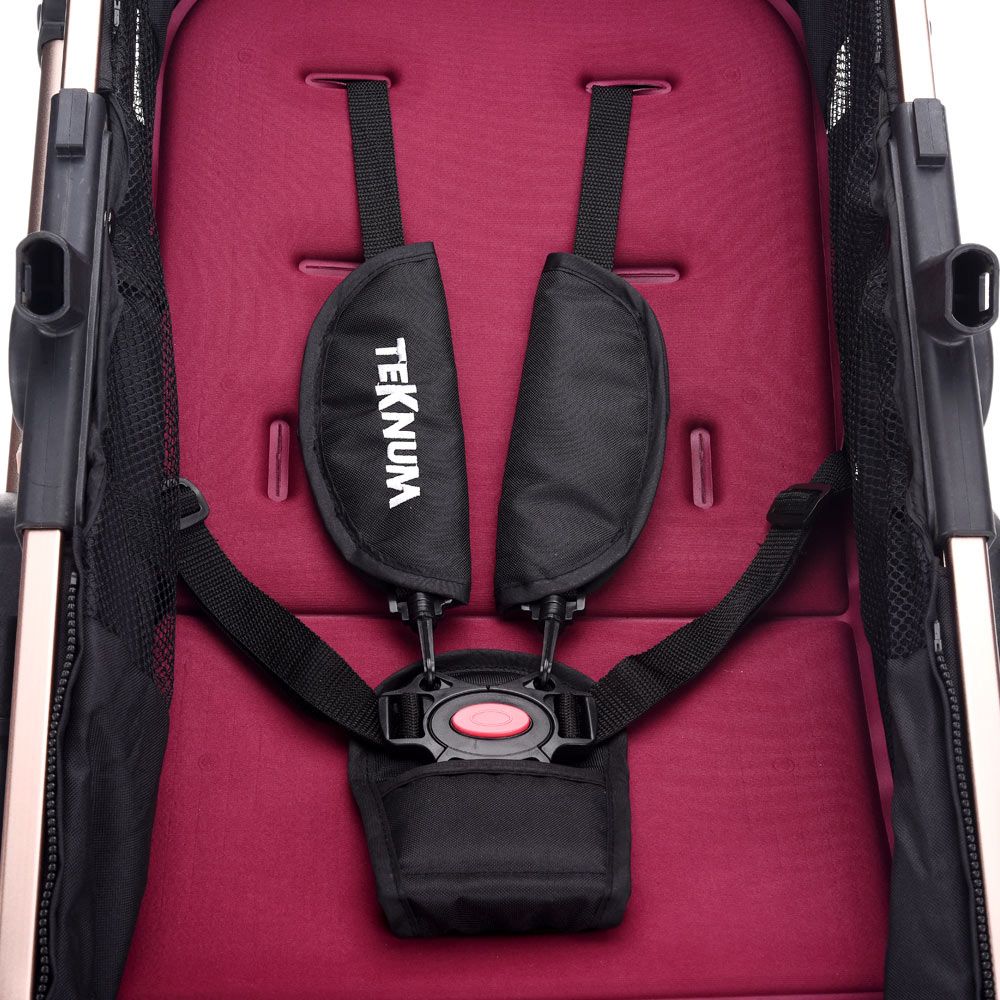 Teknum - 3-in-1 Pram Stroller, Diaper Bag & Hooks Wine - Black