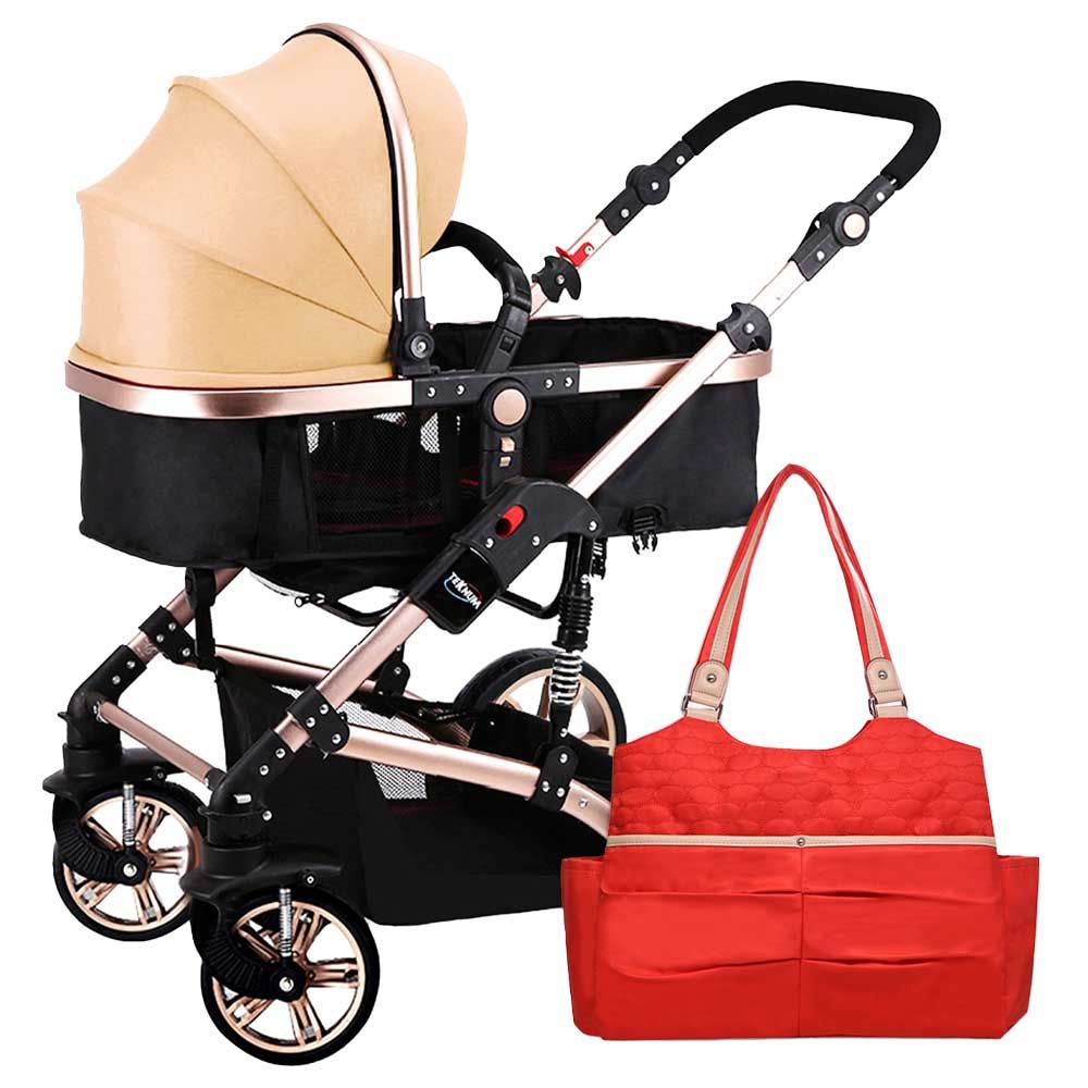 Teknum - 3-in-1 Pram Stroller W/ Sunveno Diaper Tote Bag - Khaki