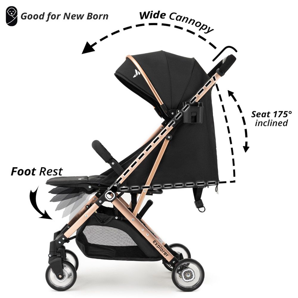 Teknum - Explorer Stroller W/ Diaper Bag & Accessories - Black