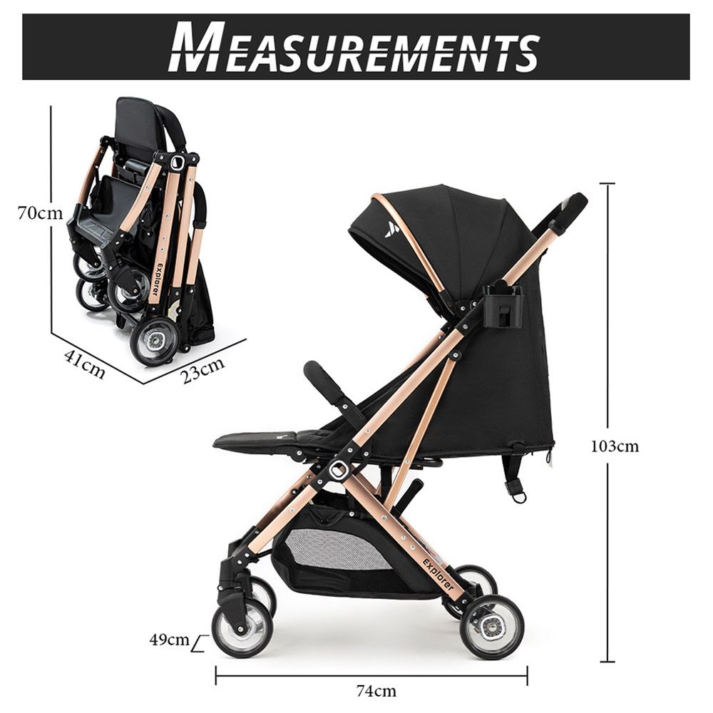 Teknum - Explorer Stroller W/ Diaper Bag & Accessories - Black