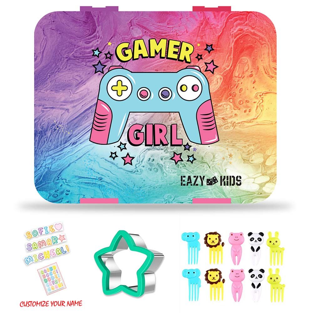 إيزي كيدز - صندوق غداء بنتو + شنطة غداء + مجموعة قطاعات - Gamer Girl