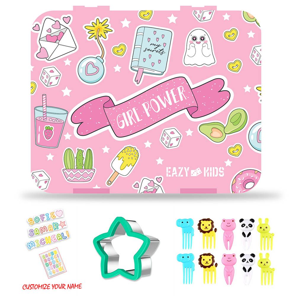 Eazy Kids - Bento Box w/ Lunch Bag & Cutter Set - Girl Power Pink