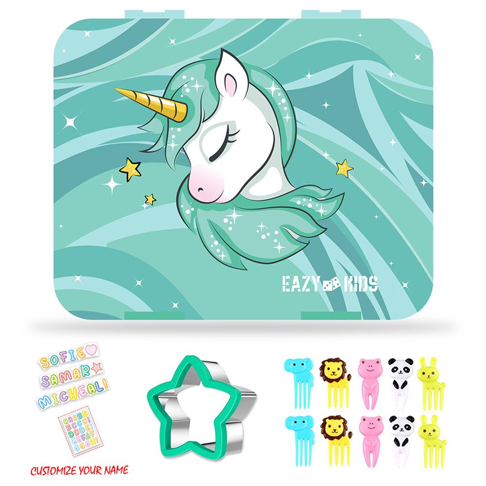 Eazy Kids - Bento Box w/ Lunch Bag & Cutter Set - Unicorn Green