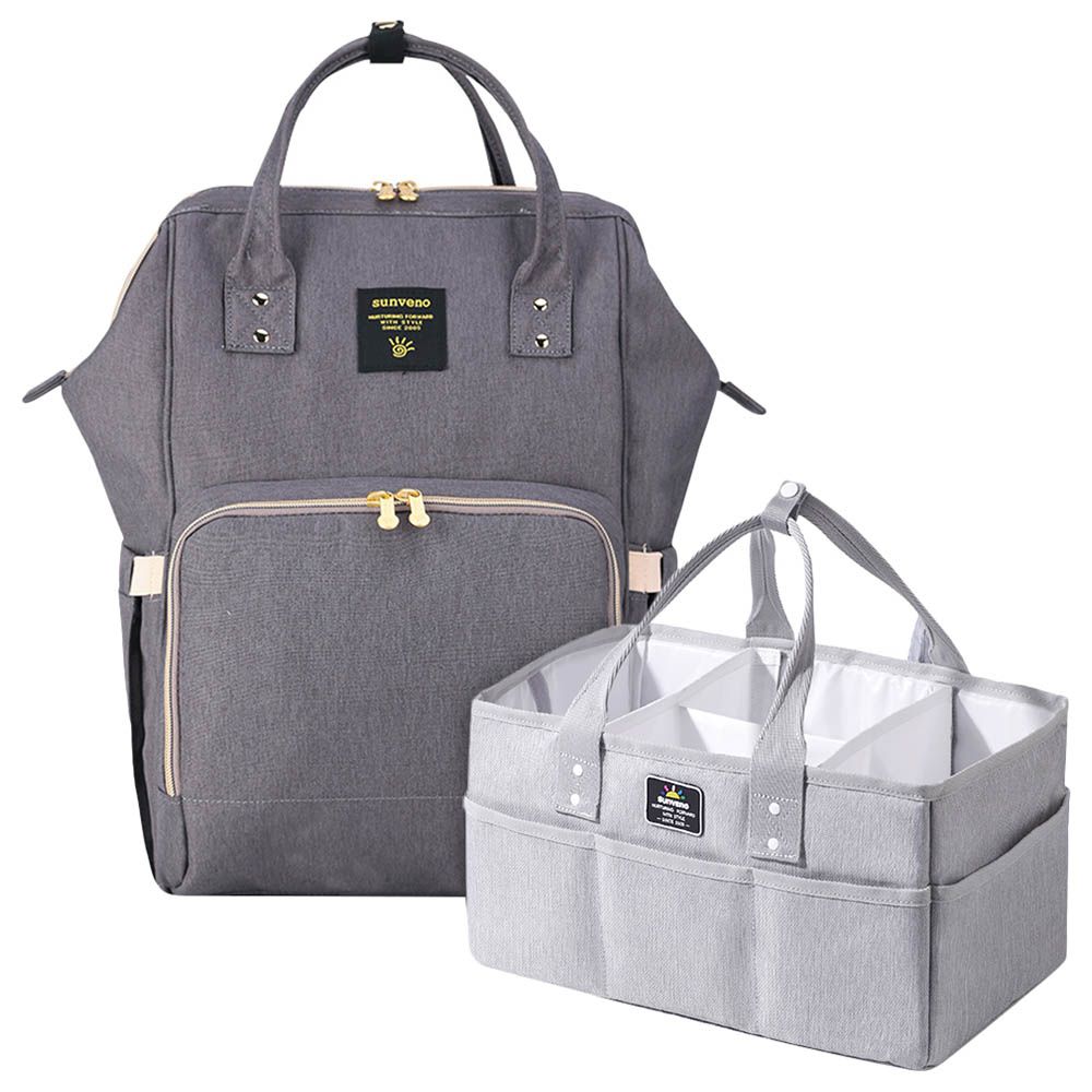 Sunveno - Diaper Bag With Usb & Diaper Caddy - Grey