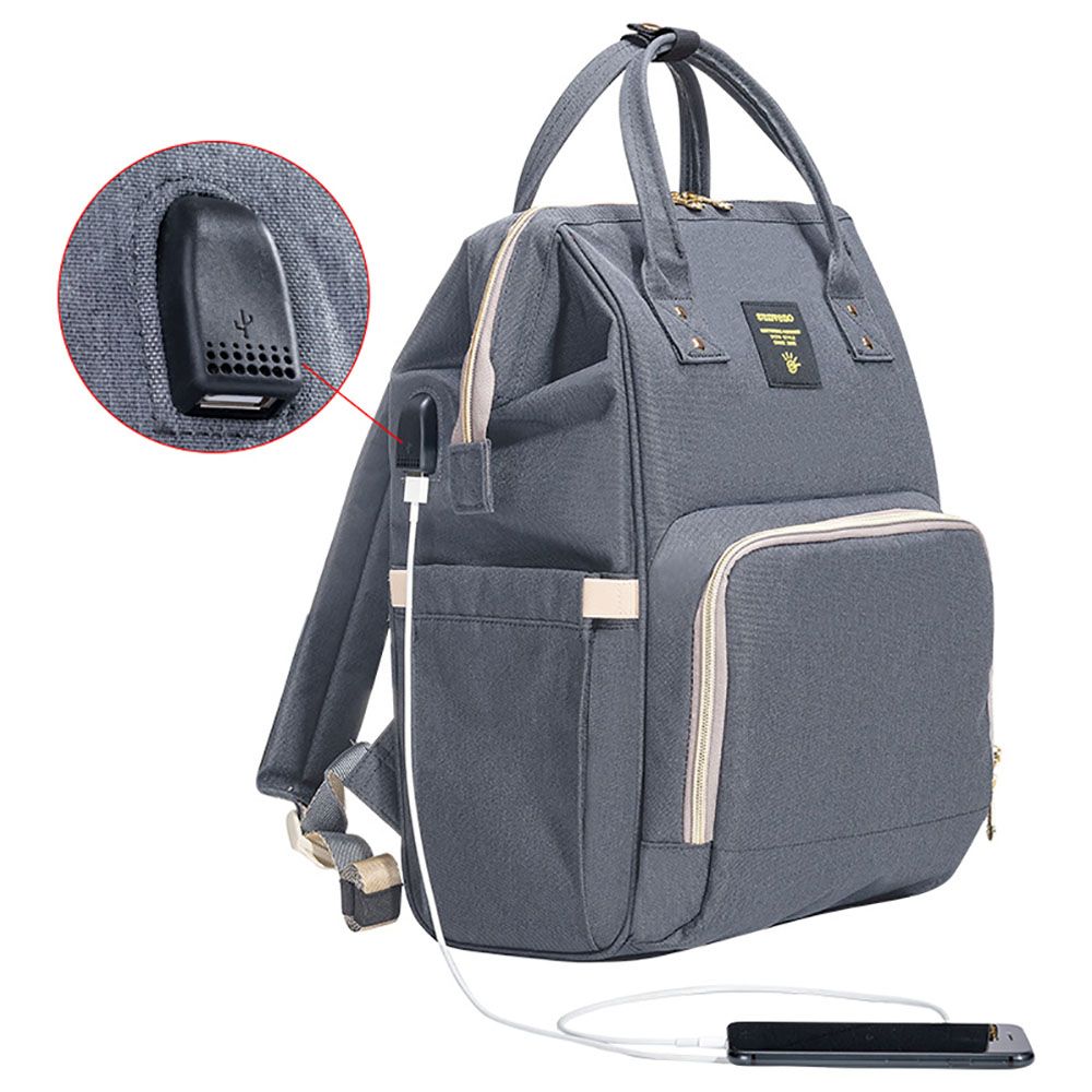 Sunveno - Diaper Bag With Usb & Diaper Caddy - Grey