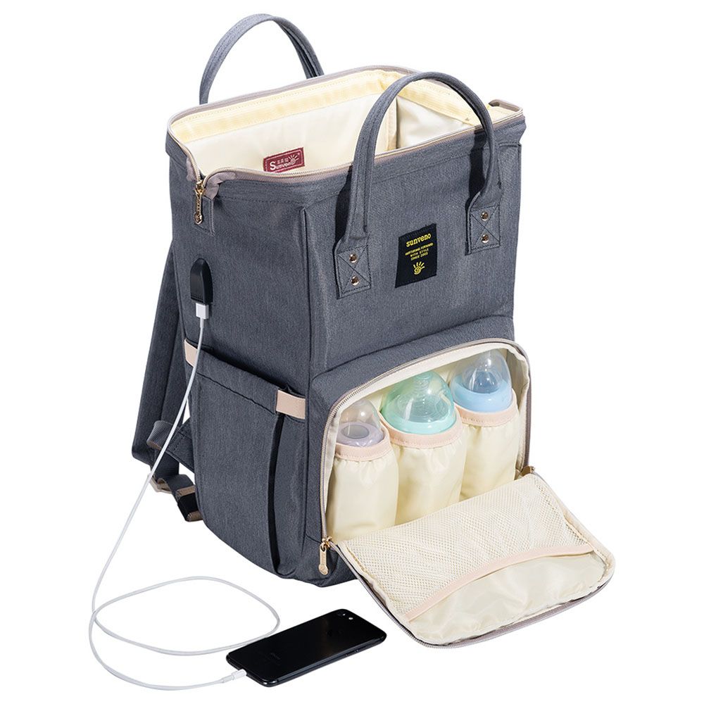 Sunveno - Diaper Bag With Usb & Diaper Caddy - Grey