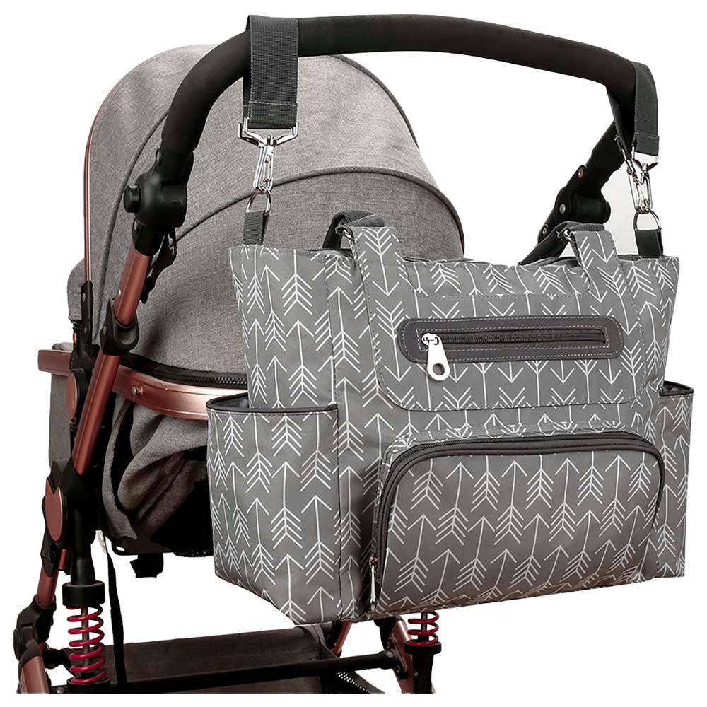 Little Story - Diaper Bag With Hooks Set - 6 Pcs - Melange Grey