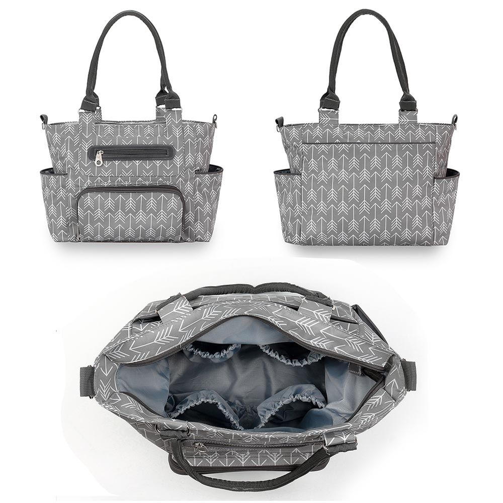 Little Story - Diaper Bag With Hooks Set - 6 Pcs - Melange Grey