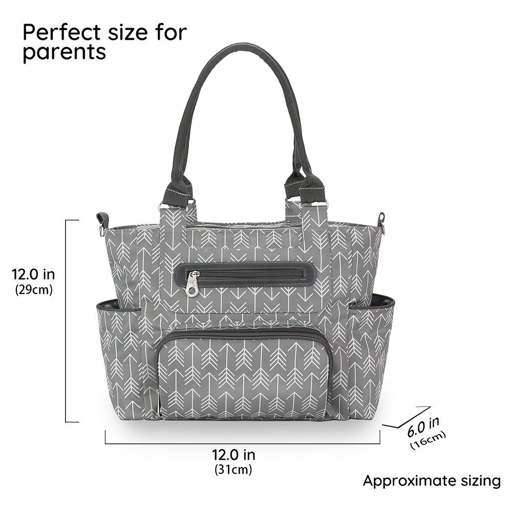 Little Story - Diaper Bag With Hooks Set - 6 Pcs - Melange Grey