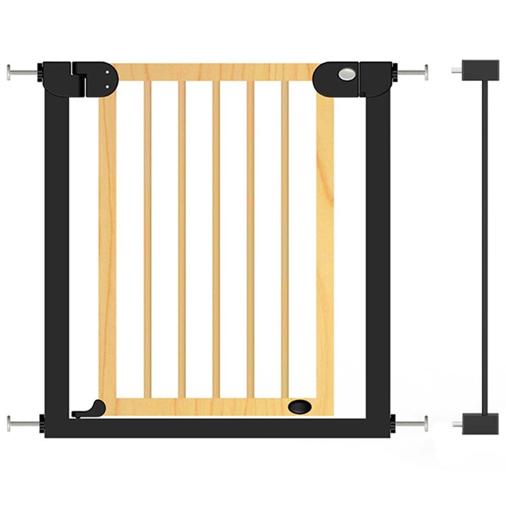 Baby Safe - Wooden Safety Gate W/ 7cm Black Extension - Natural Wood