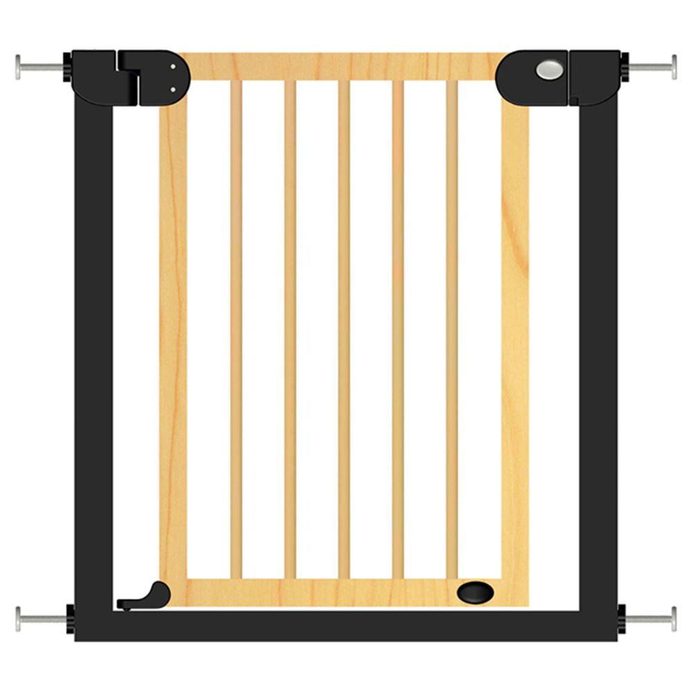 Baby Safe - Wooden Safety Gate W/ 7cm Black Extension - Natural Wood