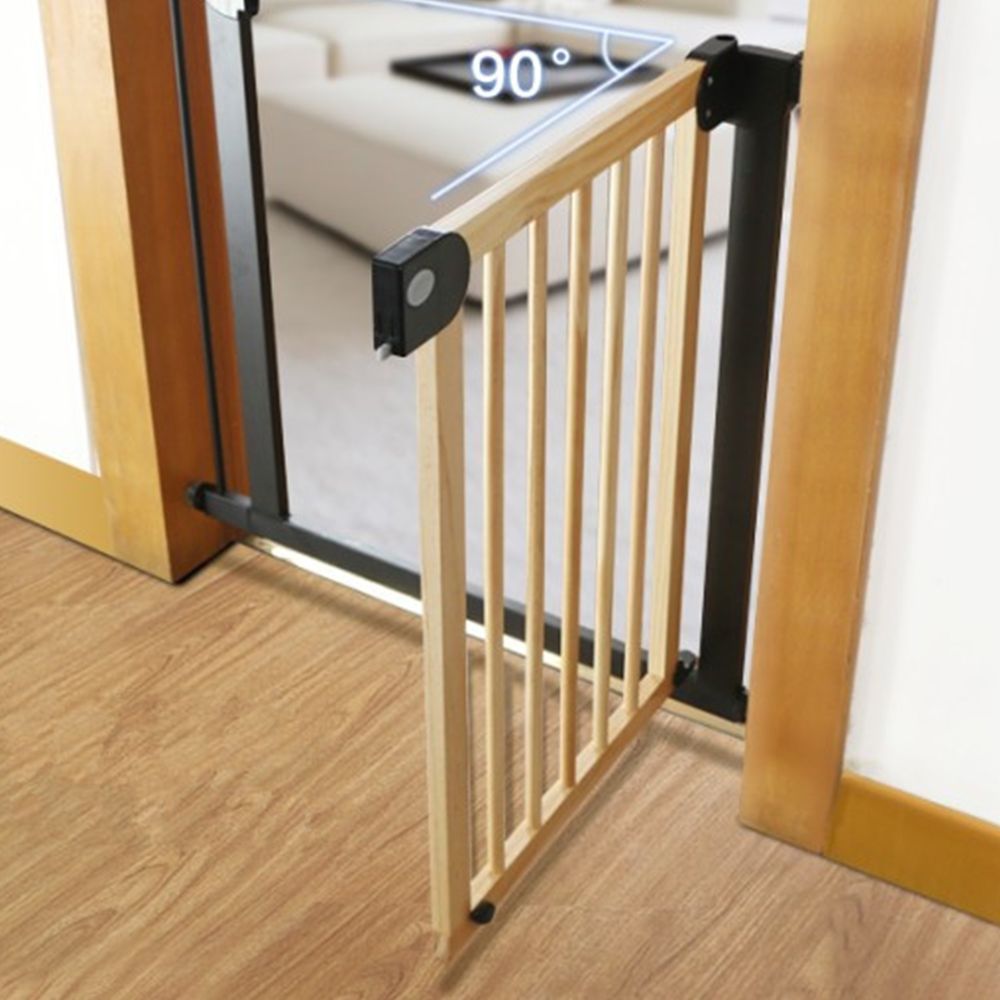 Baby Safe - Wooden Safety Gate W/ 7cm Black Extension - Natural Wood