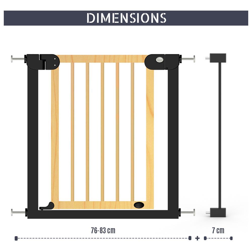 Baby Safe - Wooden Safety Gate W/ 7cm Black Extension - Natural Wood