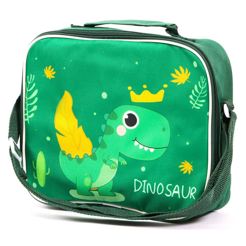 Eazy Kids Lunch Box and Water Bottle With Bag - Dino Green