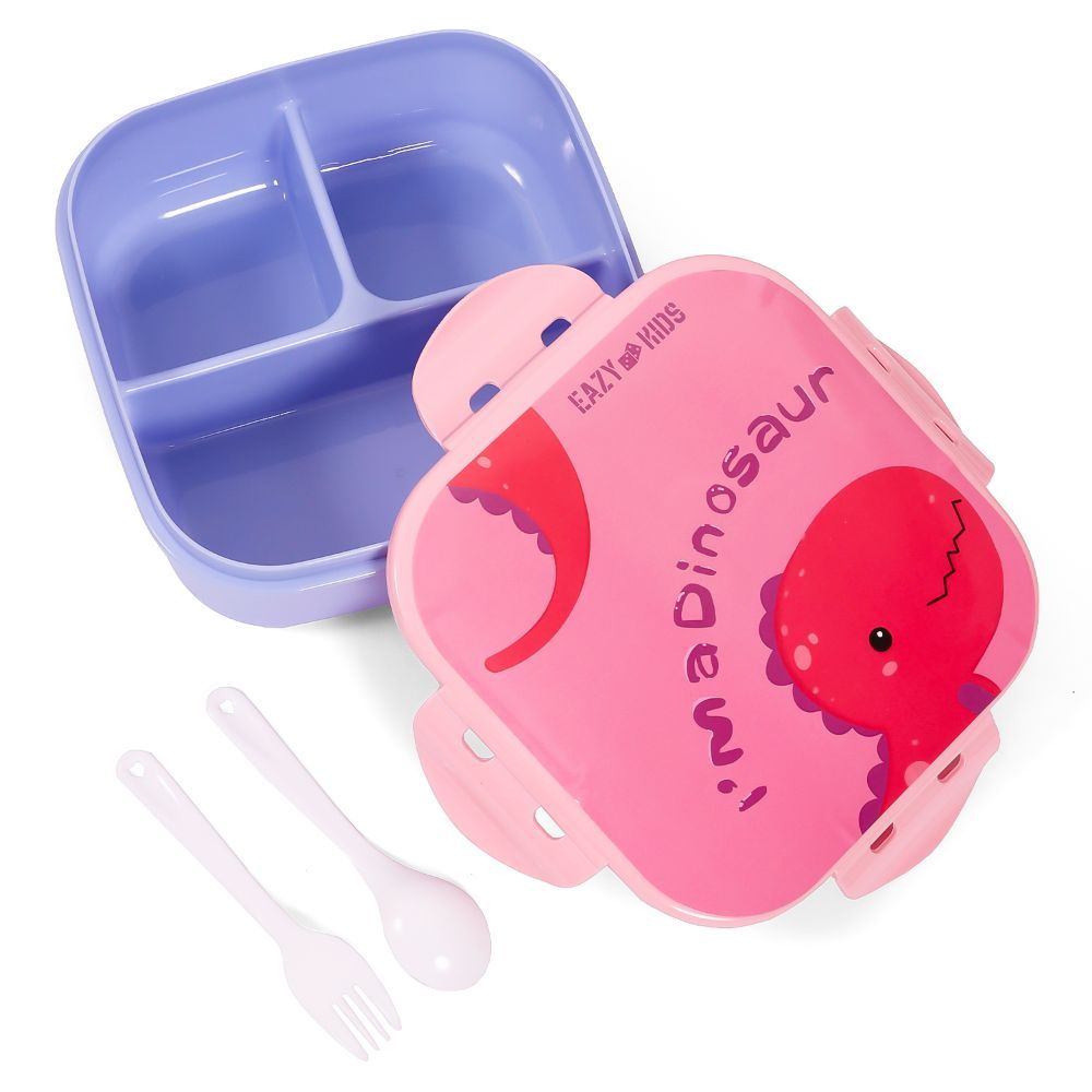 Eazy Kids Lunch Box and Water Bottle With Bag - Dino Pink