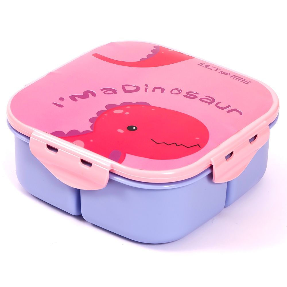 Eazy Kids Lunch Box and Water Bottle With Bag - Dino Pink