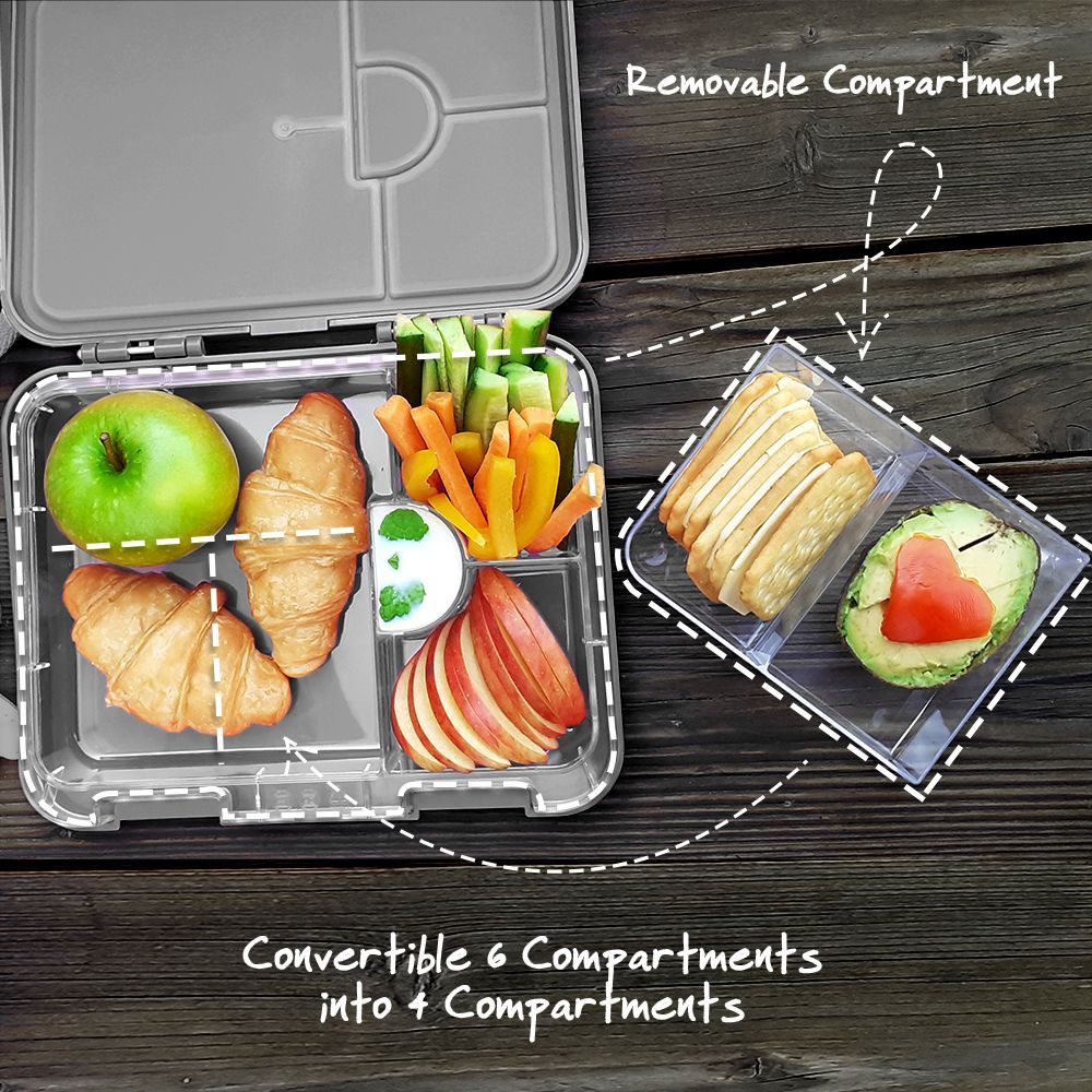 Eazy Kids - 6 & 4 Convertible Bento Lunch Box w/ Sandwich Cutter Set - Skyline Grey