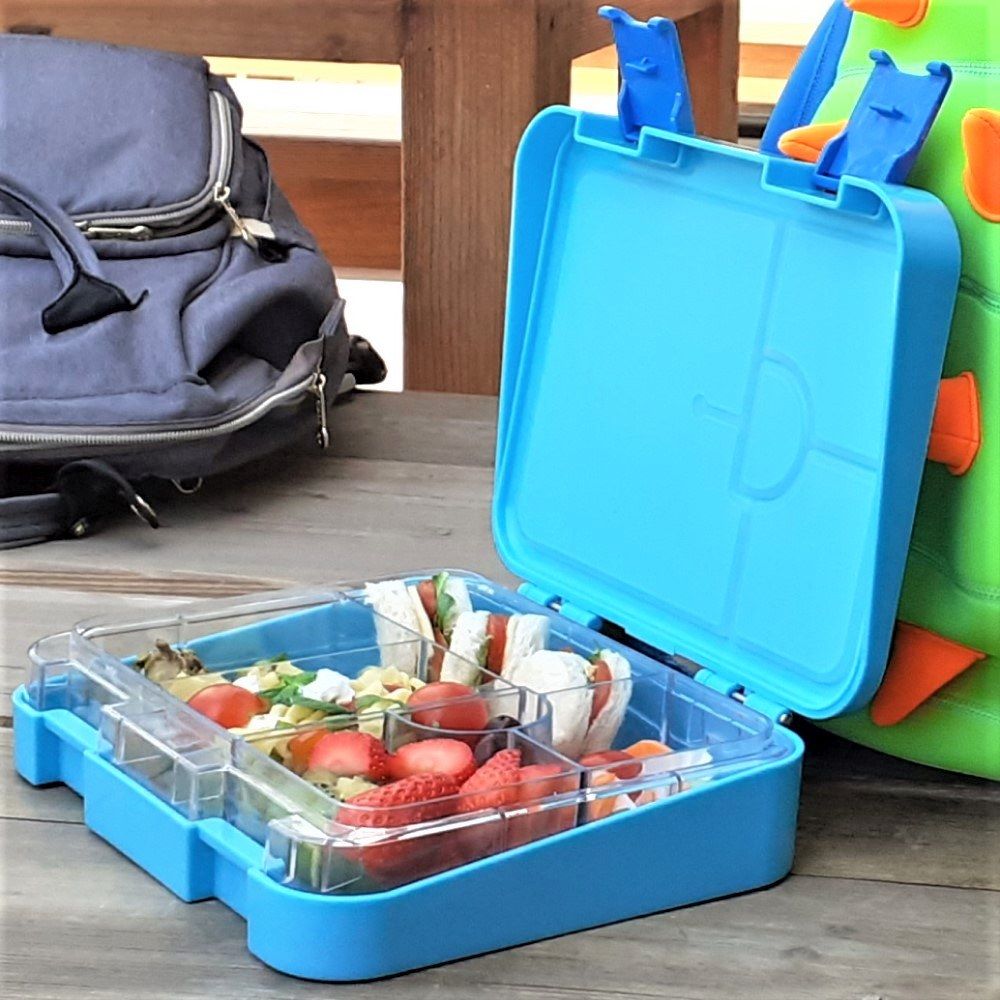 Eazy Kids 6 & 4 Convertible Bento Lunch Box w/ sandwich cutter- Dino Blue