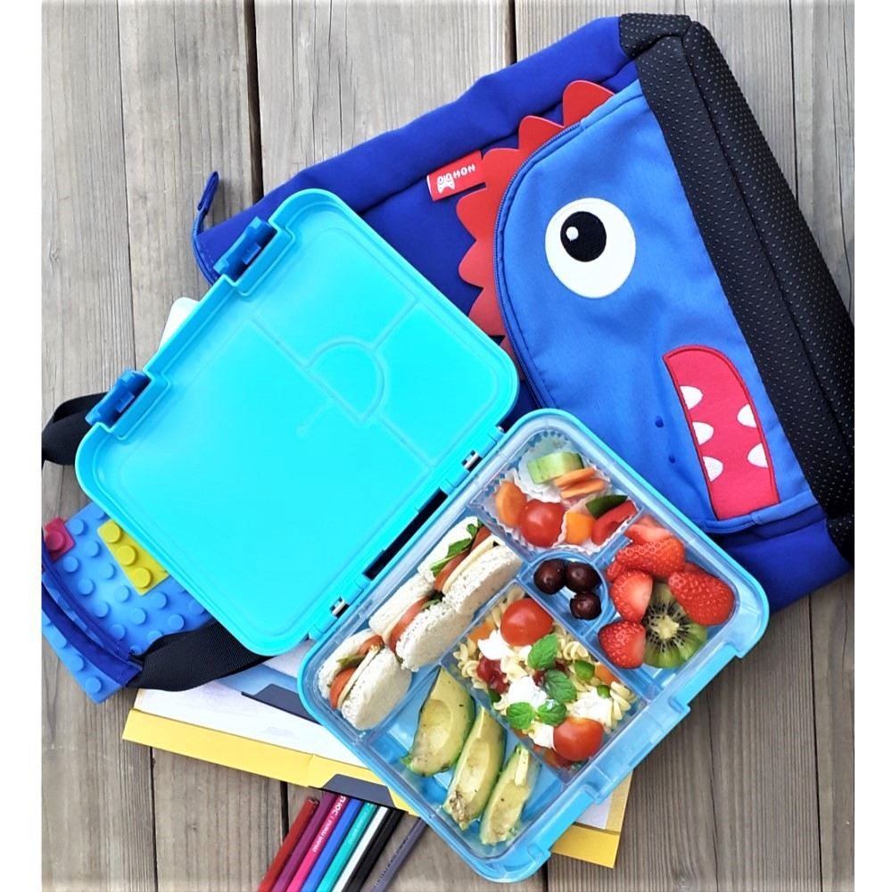 Eazy Kids 6 & 4 Convertible Bento Lunch Box w/ sandwich cutter- Dino Blue