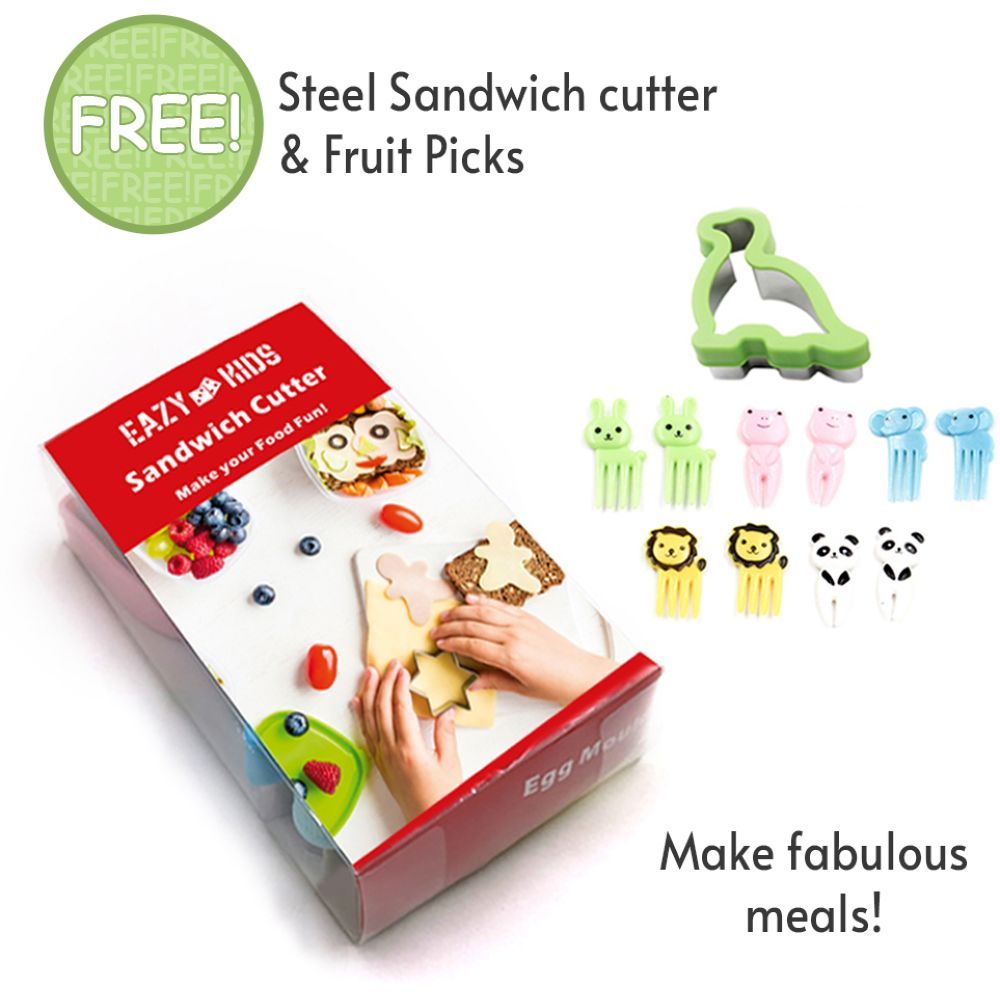 Eazy Kids - 6 & 4 Convertible Bento Lunch Box w/ Sandwich Cutter Set - Grey