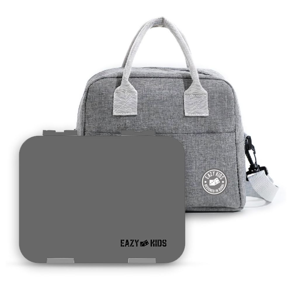 Eazy Kids - 6 & 4 Convertible Bento Lunch Box w/ Sandwich Cutter Set - Grey