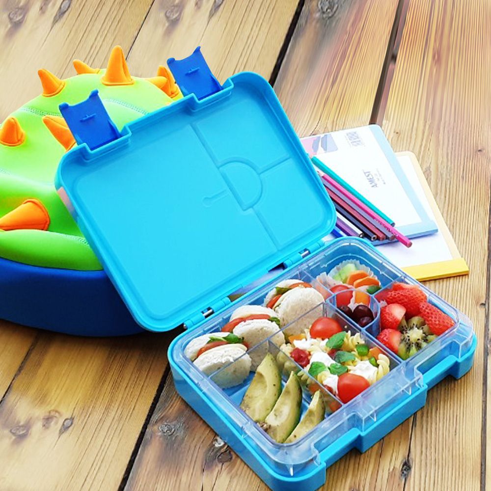 Eazy Kids - 6 4 Convertible Bento Lunch Box w Sandwich Cutter Set - Jawsome Blue