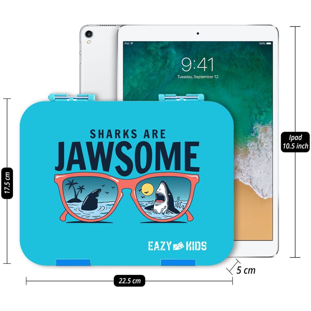 Eazy Kids - 6 4 Convertible Bento Lunch Box w Sandwich Cutter Set - Jawsome Blue