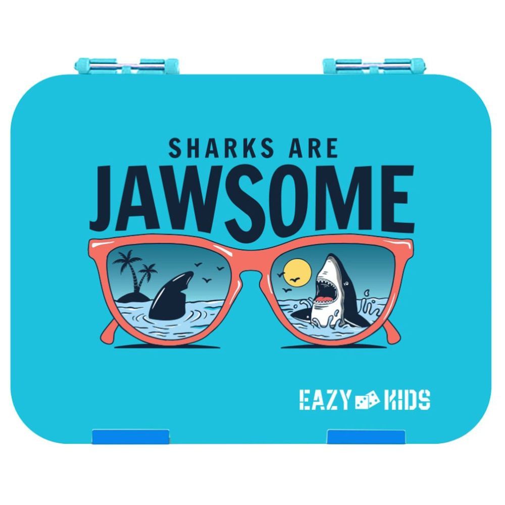 Eazy Kids - 6 4 Convertible Bento Lunch Box w Sandwich Cutter Set - Jawsome Blue