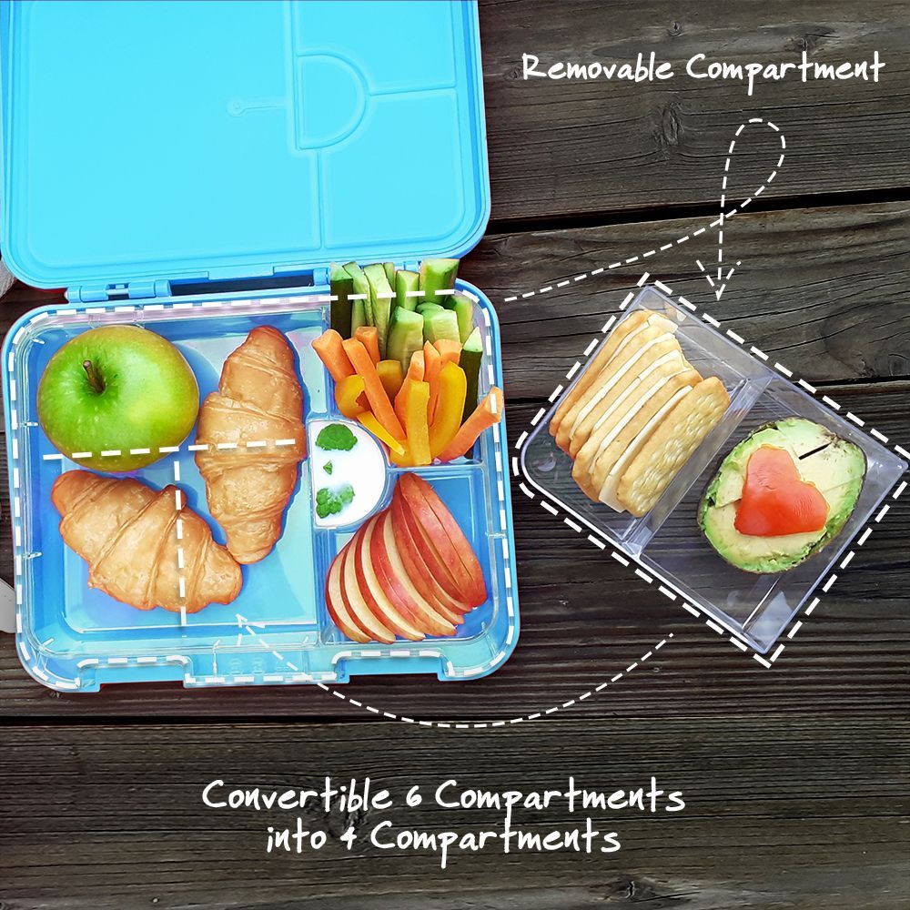 Eazy Kids - 6 4 Convertible Bento Lunch Box w Sandwich Cutter Set - Jawsome Blue