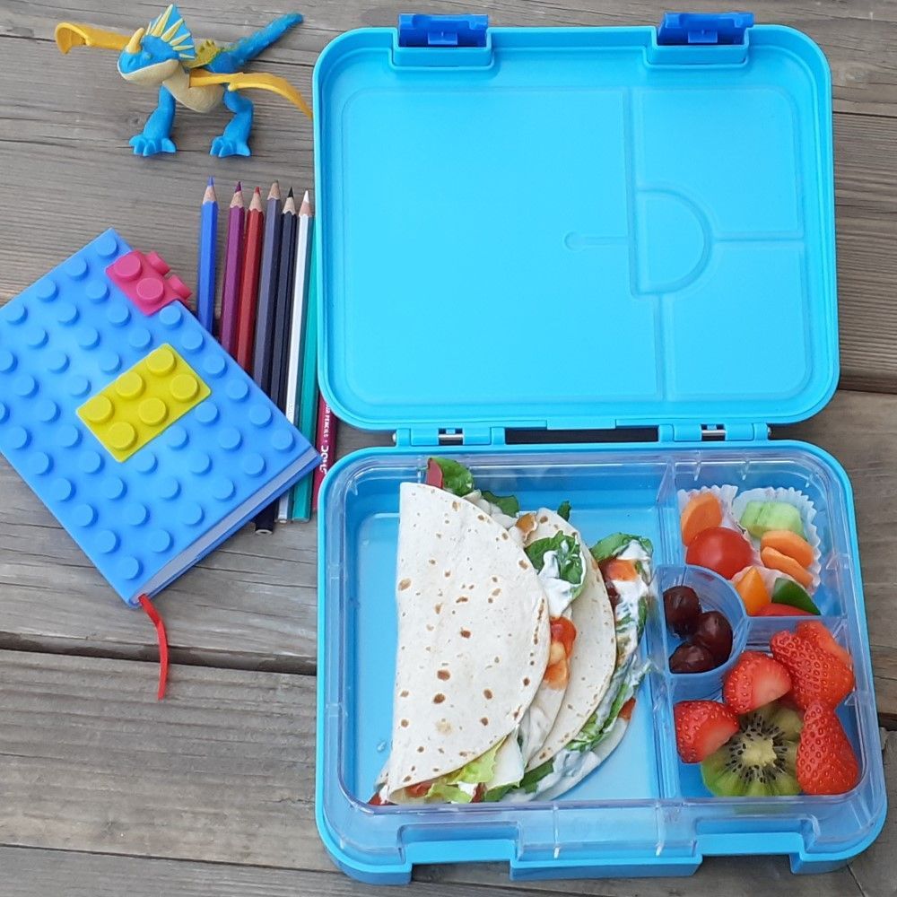 Eazy Kids - 6 4 Convertible Bento Lunch Box w Sandwich Cutter Set - Jawsome Blue