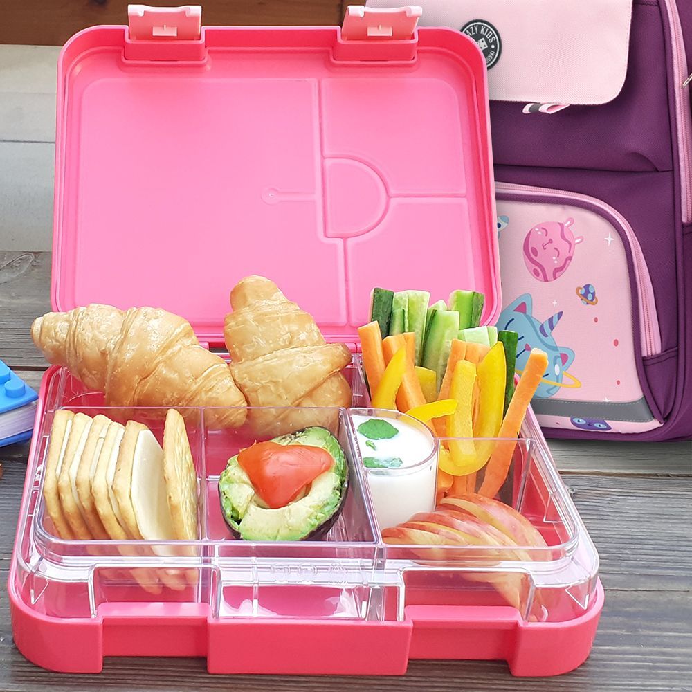 Eazy Kids - 4-6 Convertible Bento Lunch Box w Sandwich Cutter Set Flamingo Pink