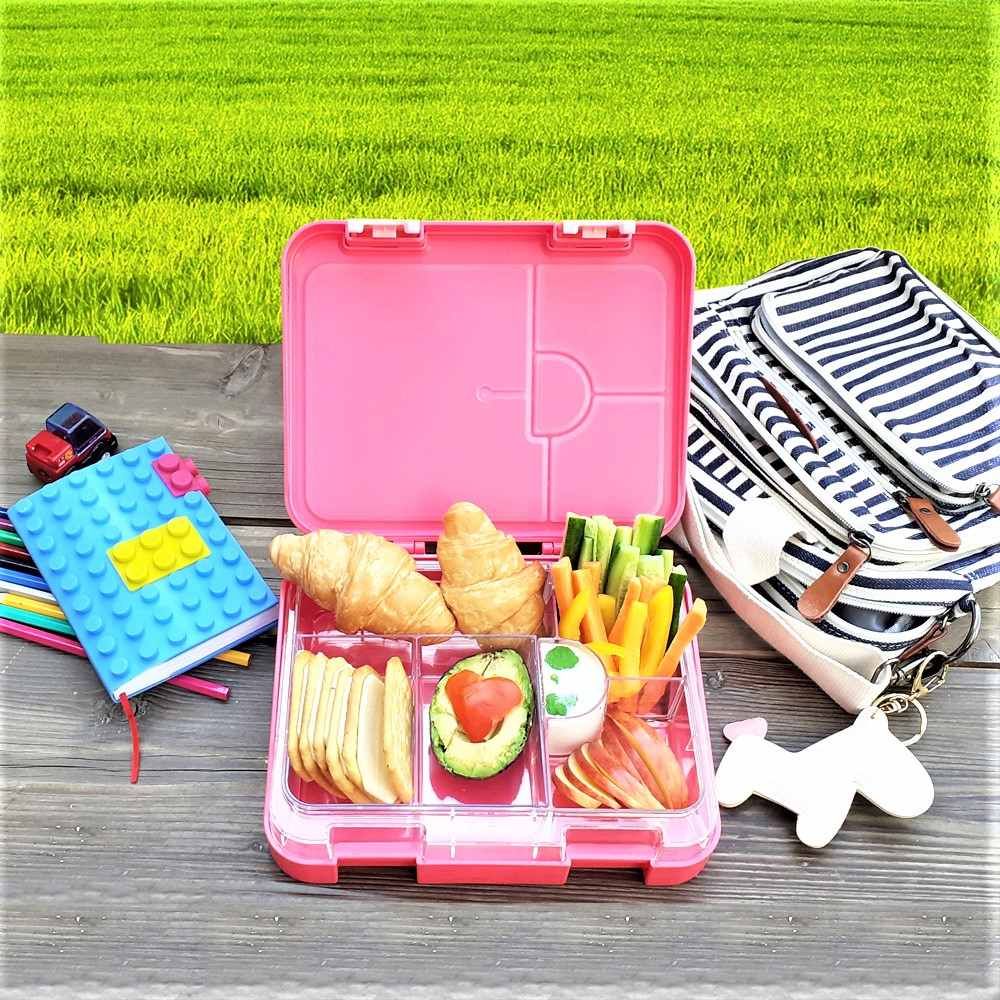 Eazy Kids 6 & 4 Convertible Bento Lunch Box w/ sandwich cutter- Unicorn Pink