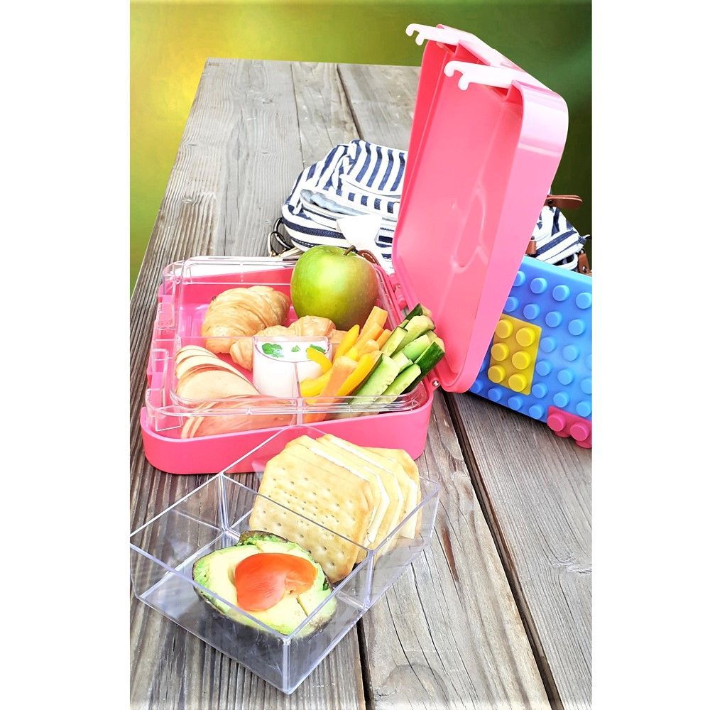 Eazy Kids 6 & 4 Convertible Bento Lunch Box w/ sandwich cutter- Unicorn Pink