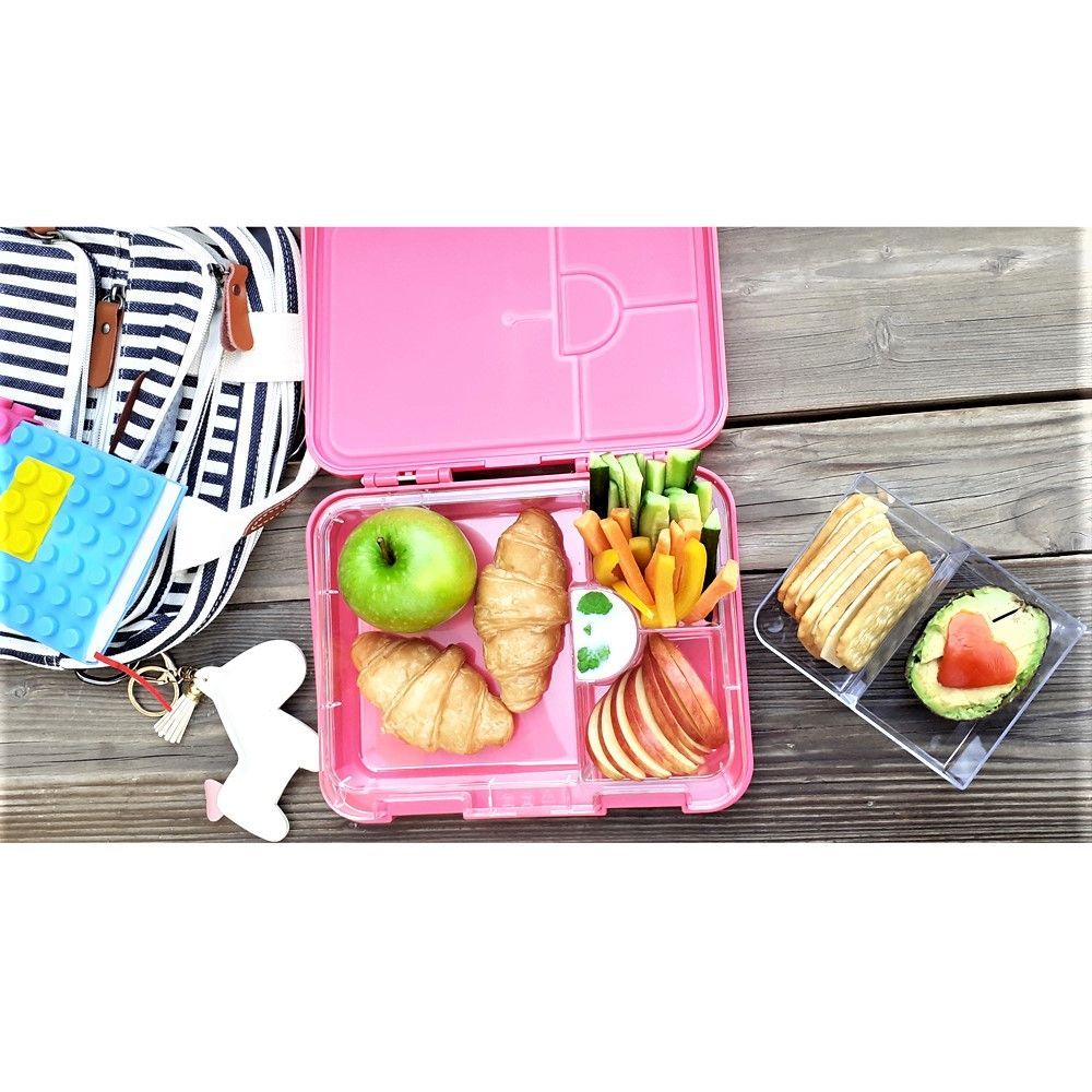 Eazy Kids 6 & 4 Convertible Bento Lunch Box w/ sandwich cutter- Unicorn Pink