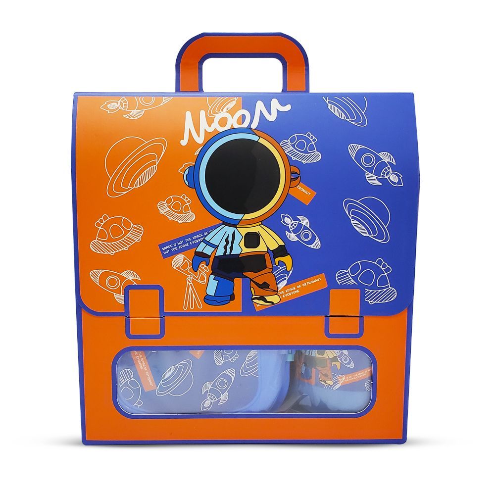 Eazy Kids - 2 Compartment Lunch Box & Water Bottle 350ml - Astronaut Blue