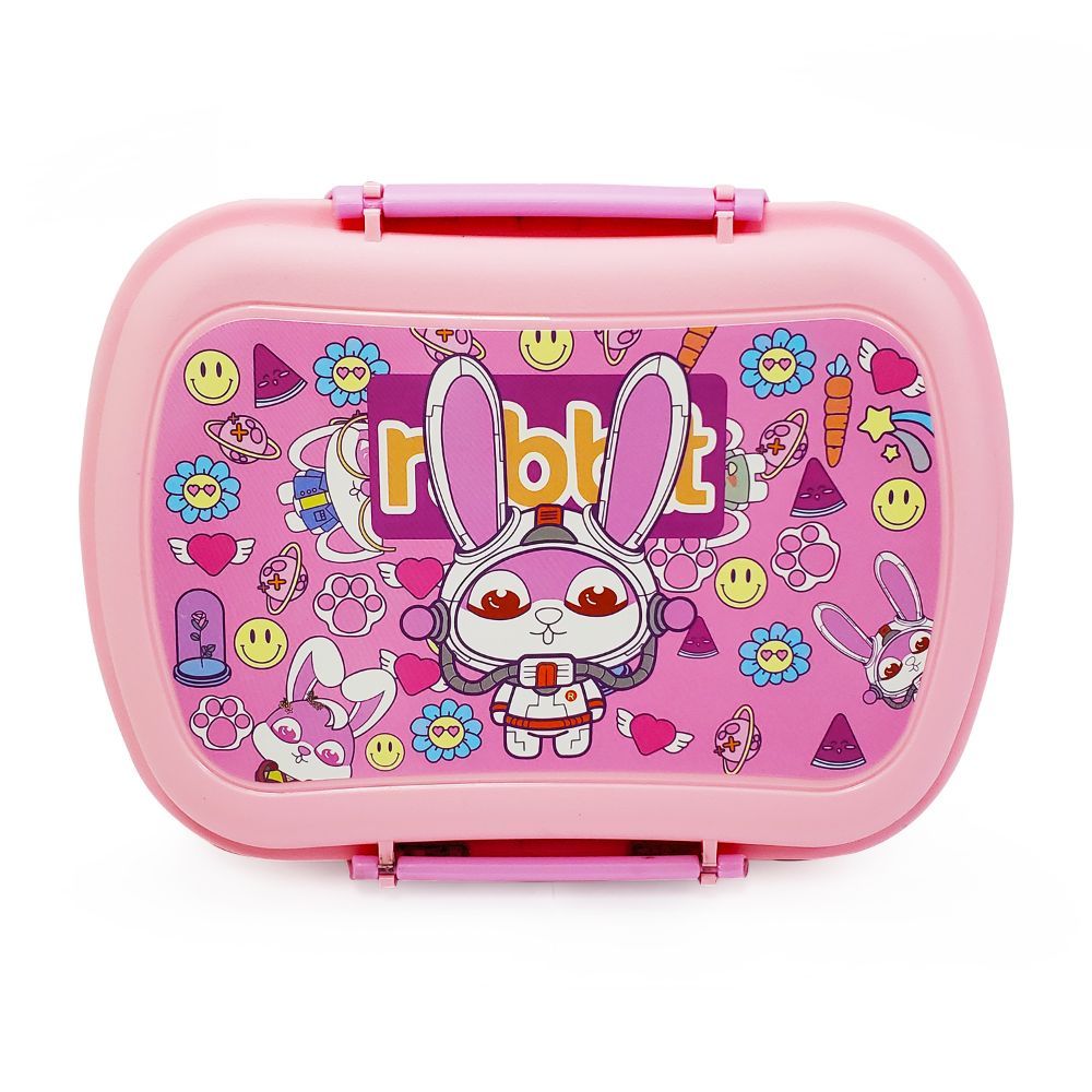 Eazy Kids - 2 Compartment Lunch Box & Water Bottle 350ml - Rabbit Pink