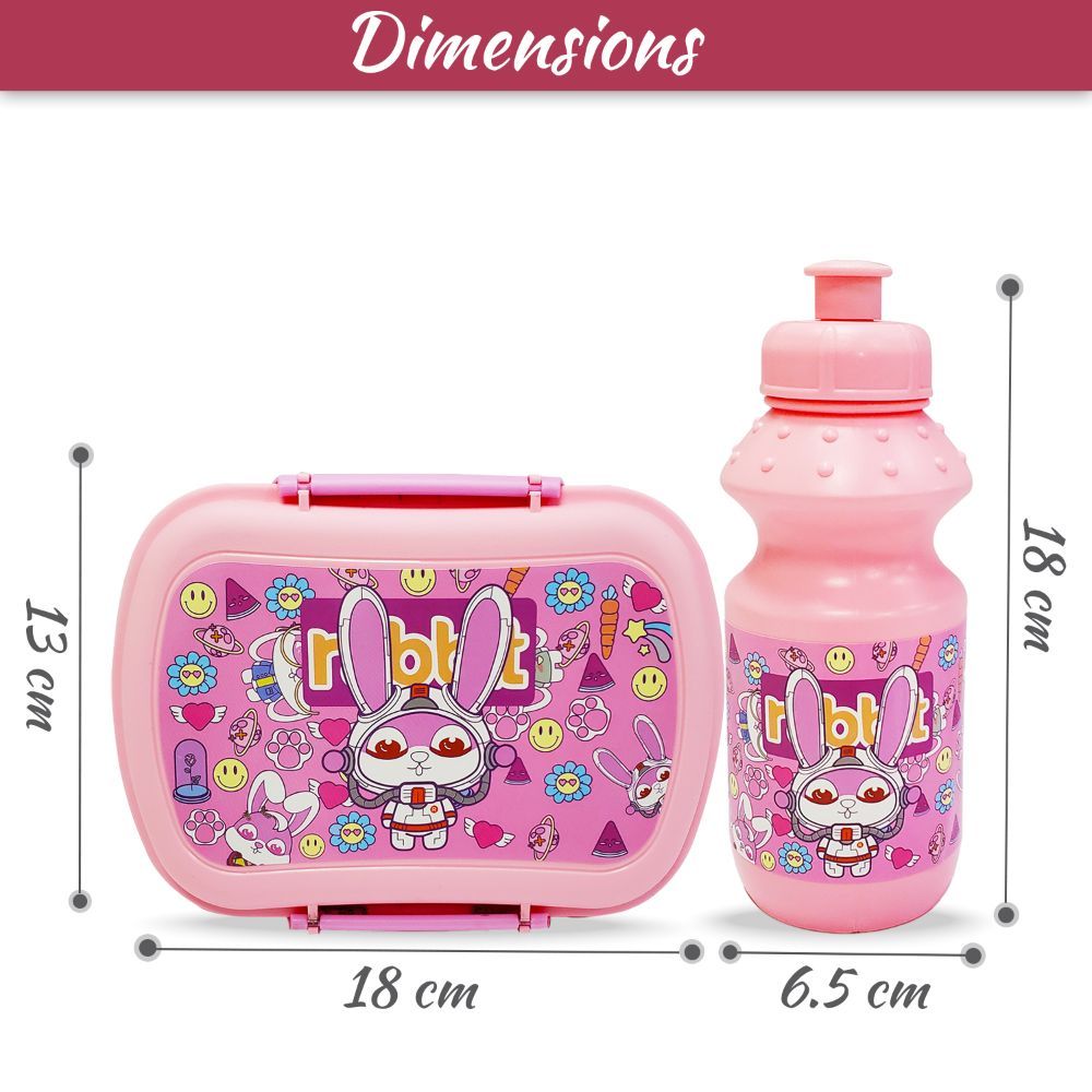 Eazy Kids - 2 Compartment Lunch Box & Water Bottle 350ml - Rabbit Pink