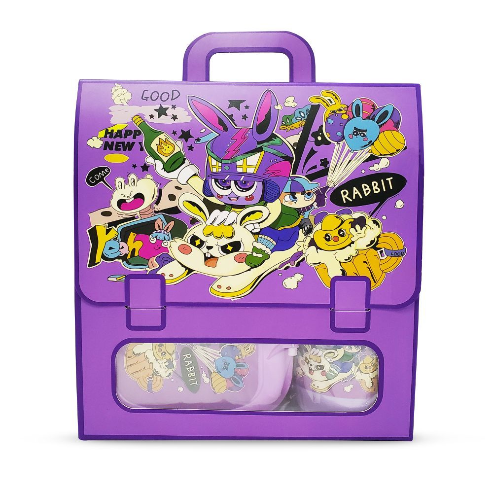 Eazy Kids - 2 Compartment Lunch Box & Water Bottle 350ml - Rabbit Purple