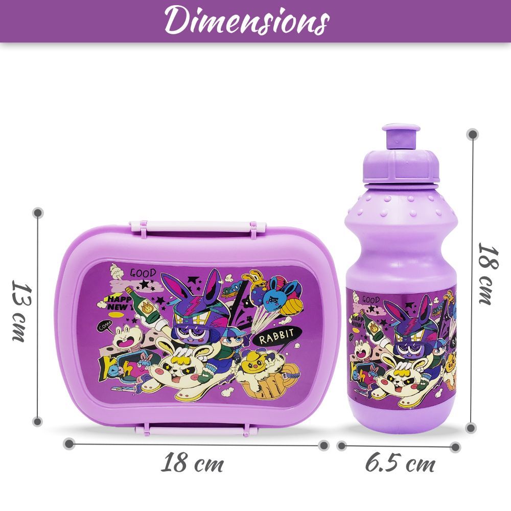 Eazy Kids - 2 Compartment Lunch Box & Water Bottle 350ml - Rabbit Purple