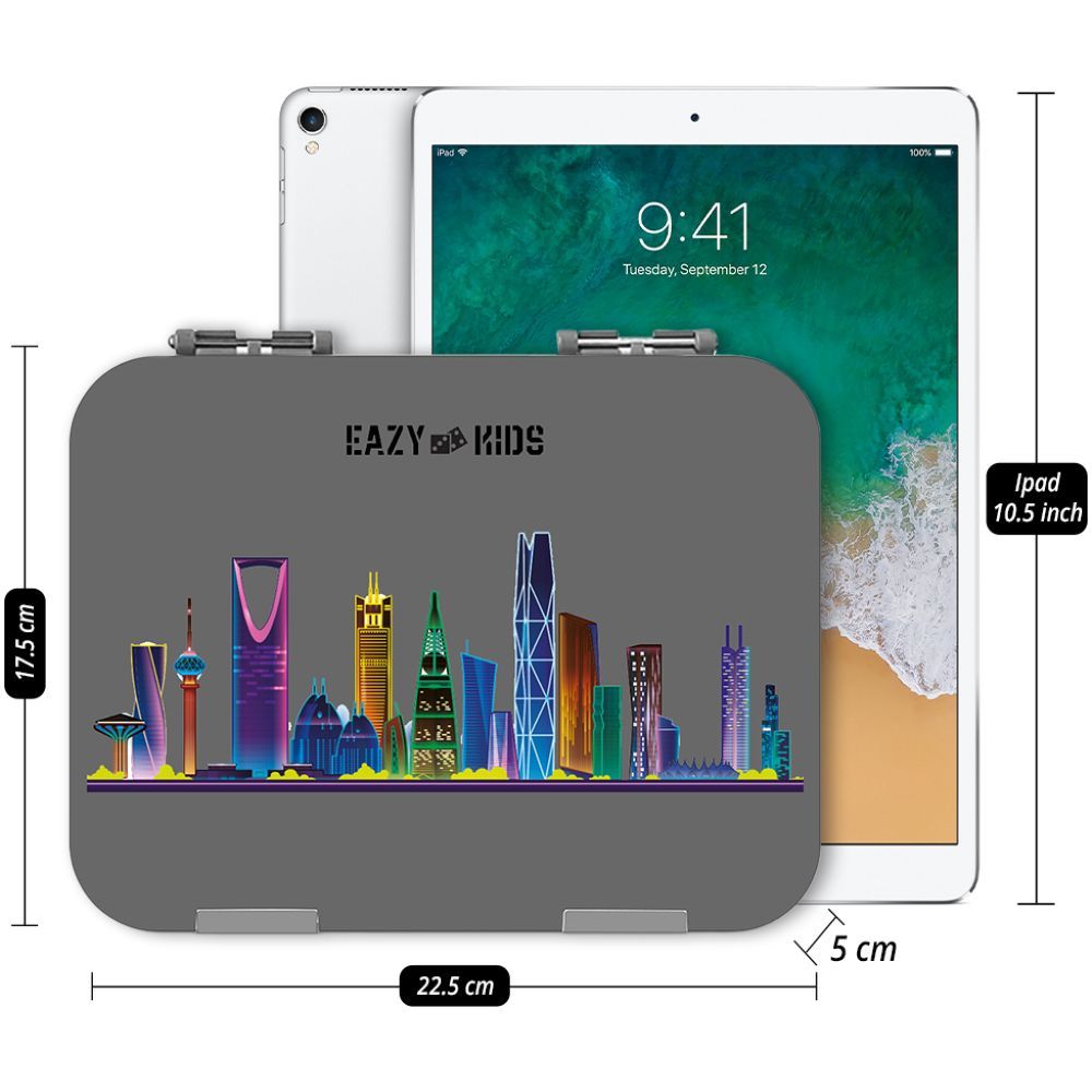 Eazy Kids 4 Compartment Bento Lunch Box w/ Sandwich Cutter Set-Love Saudi Grey