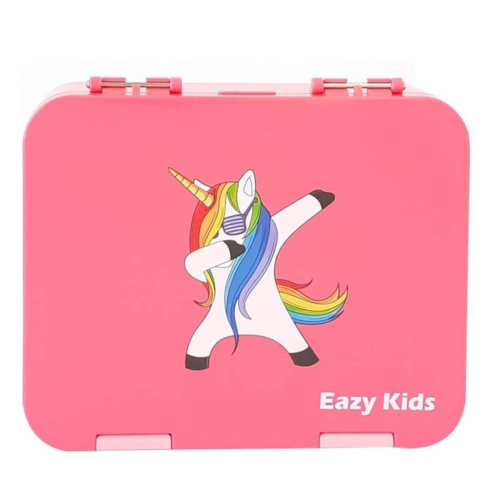 Eazy Kids 4 Compartment Bento Lunch Box w/ sandwich cutter- Unicorn Pink