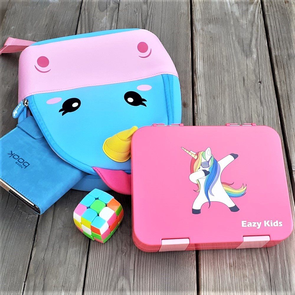 Eazy Kids 4 Compartment Bento Lunch Box w/ sandwich cutter- Unicorn Pink