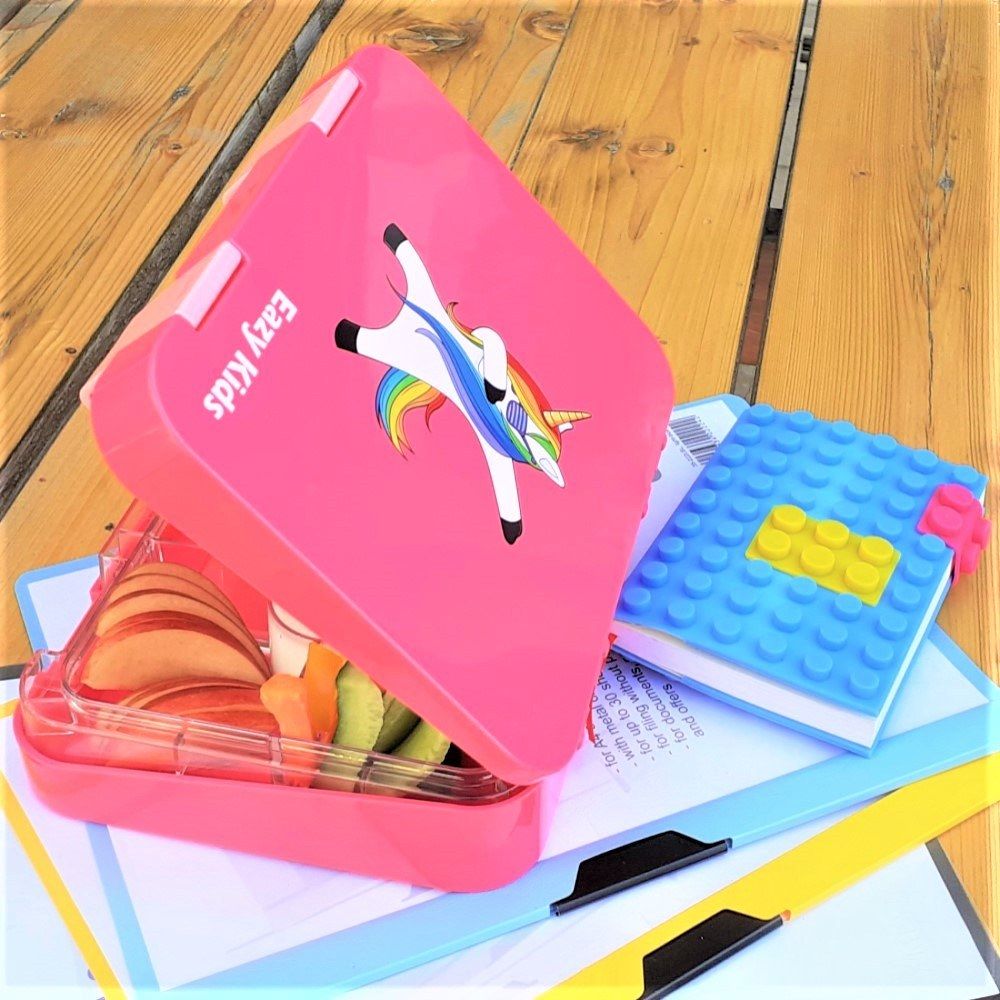 Eazy Kids 4 Compartment Bento Lunch Box w/ sandwich cutter- Unicorn Pink