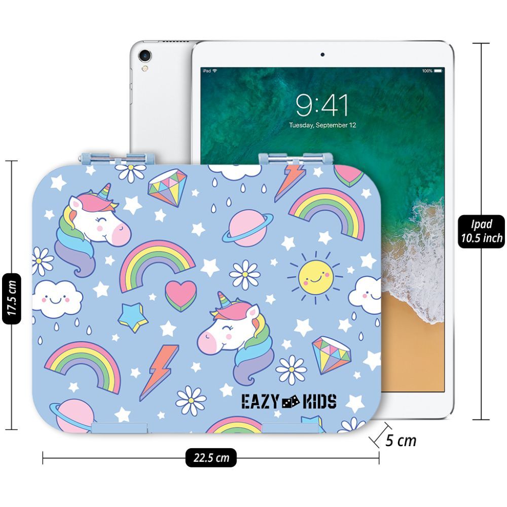 Eazy Kids 4 Compartment Bento Lunch Box w Sandwich Cutter Set Unicorn Blue