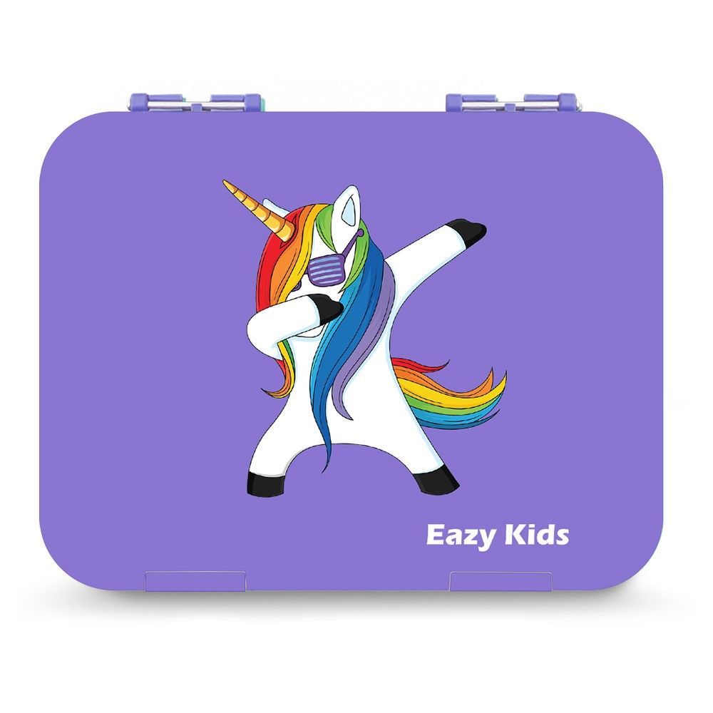 Eazy Kids - Unicorn Purple Bento Boxes w/ Assorted Insulated Lunch Bag Combo 