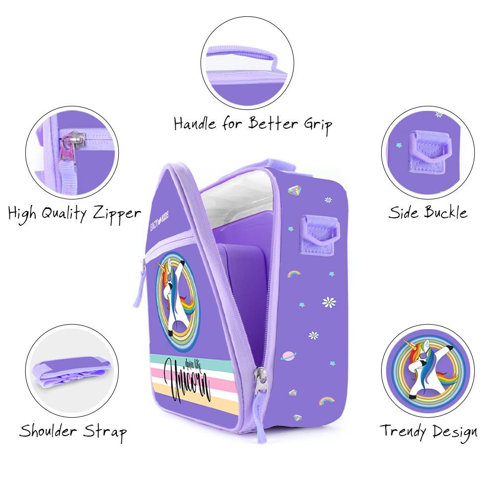 Eazy Kids - Unicorn Purple Bento Boxes w/ Assorted Insulated Lunch Bag Combo 